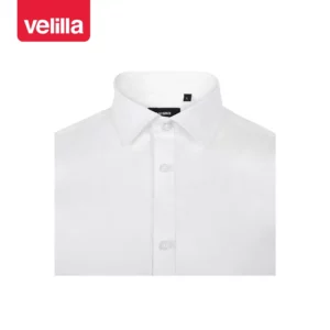 Camisa stretch manga corta hombre Velilla 405016S Blanco, detalle de cuello y cierre