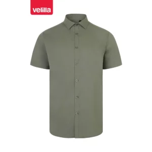 Camisa stretch manga corta hombre Velilla 405016S Verde oliva claro, vista frontal