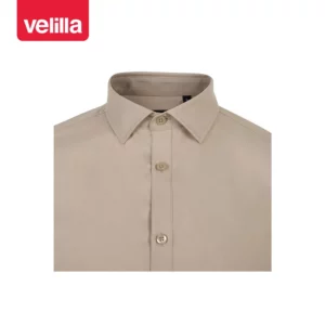 Camisa stretch manga corta hombre Velilla 405016S Beige claro, detalle de cuello y cierre