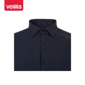 Camisa stretch manga corta hombre Velilla 405016S Azul navy, detalle de cuello y cierre