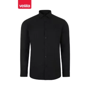 Camisa stretch manga larga hombre Velilla 405017S Negro, vista frontal