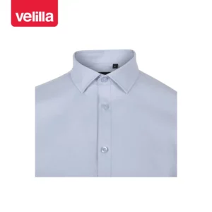 Camisa stretch manga larga hombre Velilla 405017S Celeste, detalle de cuello y cierre