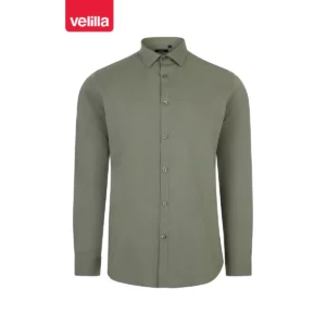 Camisa stretch manga larga hombre Velilla 405017S Verde oliva claro, vista frontal