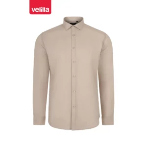 Camisa stretch manga larga hombre Velilla 405017S Beige claro, vista frontal