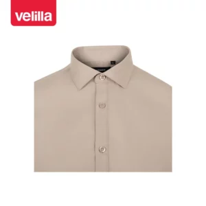 Camisa stretch manga larga hombre Velilla 405017S Beige claro, detalle de cuello y cierre