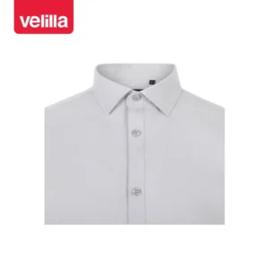 Camisa stretch manga larga hombre Velilla 405017S Gris hielo, detalle de cuello y cierre