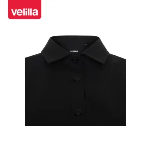 Camisa stretch manga corta mujer Velilla 405018S Negro, detalle de cuello y cierre