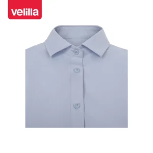 Camisa stretch manga corta mujer Velilla 405018S Celeste, detalle de cuello y cierre