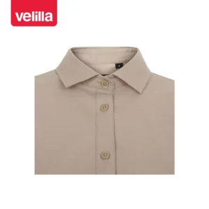 Camisa stretch manga corta mujer Velilla 405018S Beige claro, detalle de cuello y cierre