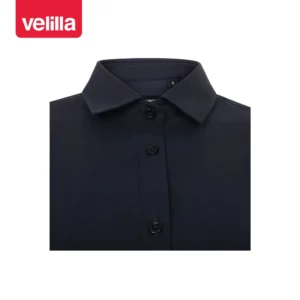 Camisa stretch manga corta mujer Velilla 405018S Azul navy, detalle de cuello y cierre