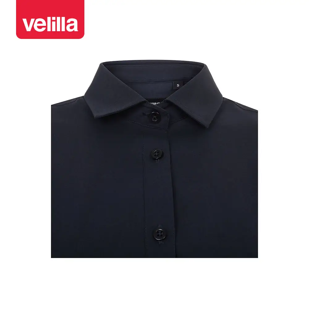 Camisa stretch manga corta mujer Velilla 405018S 25 Camisa stretch manga corta mujer Velilla 405018S Azul navy, detalle de cuello y cierre