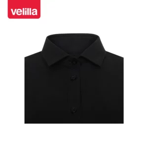 Camisa stretch manga larga mujer Velilla 405019S Negro, detalle de cuello y cierre