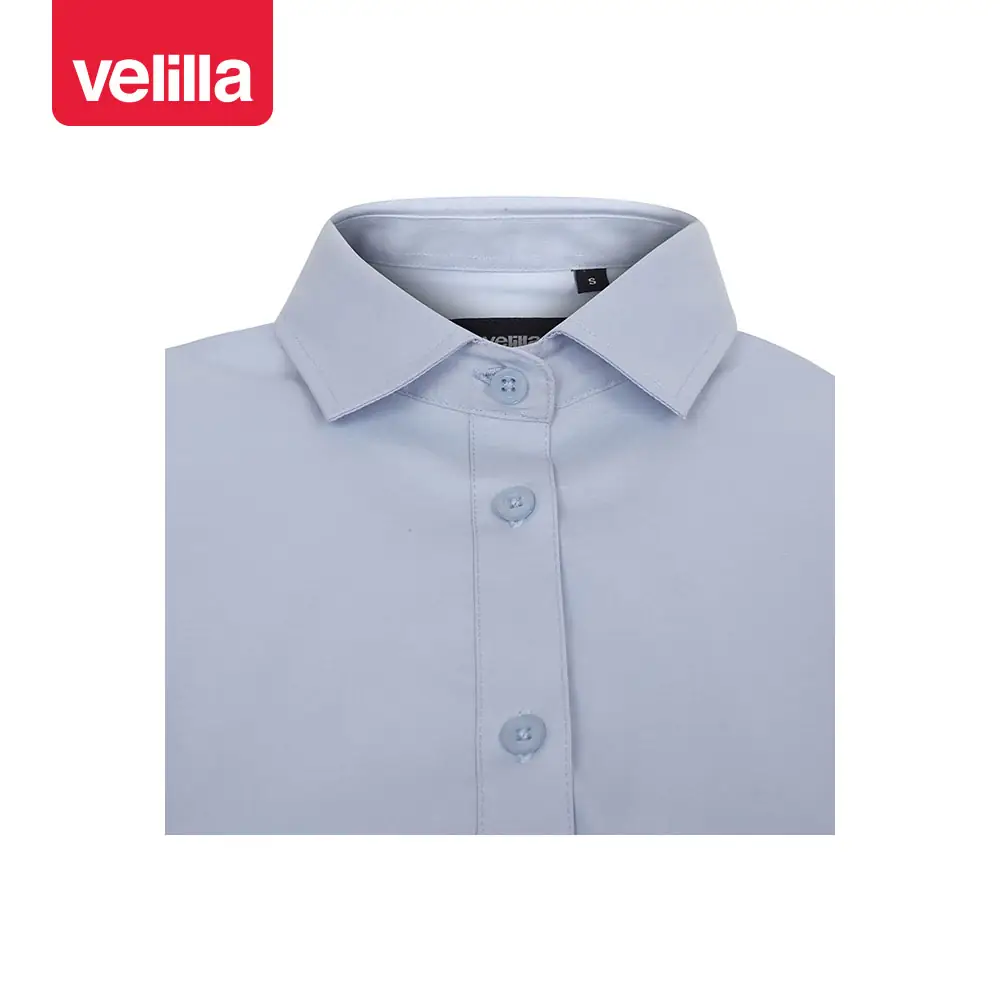 Camisa stretch manga larga mujer Velilla 405019S 9 Camisa stretch manga larga mujer Velilla 405019S Celeste, detalle de cuello y cierre