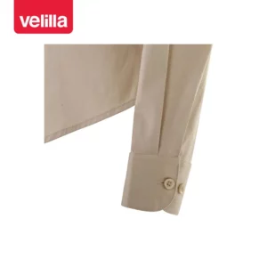 Camisa stretch manga larga mujer Velilla 405019S Beige claro, detalle de puño
