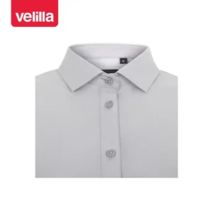 Camisa stretch manga larga mujer Velilla 405019S Gris hielo, detalle de cuello y cierre