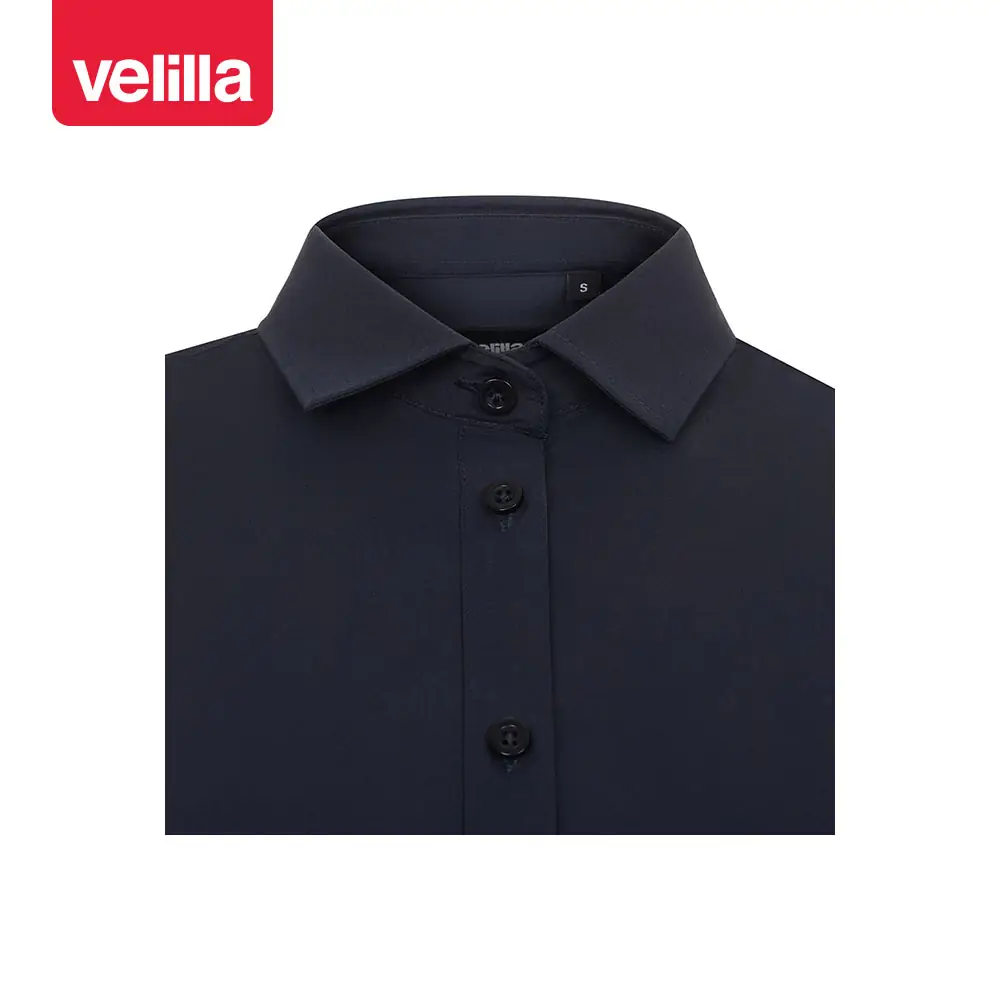 Camisa stretch manga larga mujer Velilla 405019S 8 Camisa stretch manga larga mujer Velilla 405019S Azul navy, detalle de cuello y cierre
