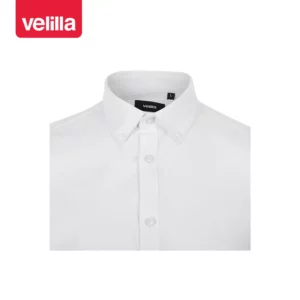 Camisa oxford stretch hombre Velilla 405024S Blanco, detalle de cuello y cierre