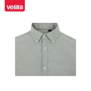 Camisa oxford stretch hombre Velilla 405024S Verde oliva claro, detalle de cuello y cierre