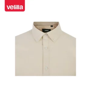 Camisa oxford stretch hombre Velilla 405024S Beige claro, detalle de cuello y cierre