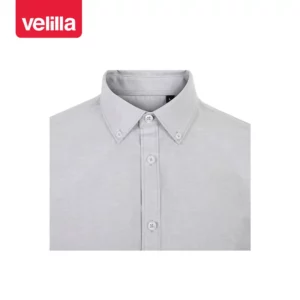 Camisa oxford stretch hombre Velilla 405024S Gris hielo, detalle de cuello y cierre