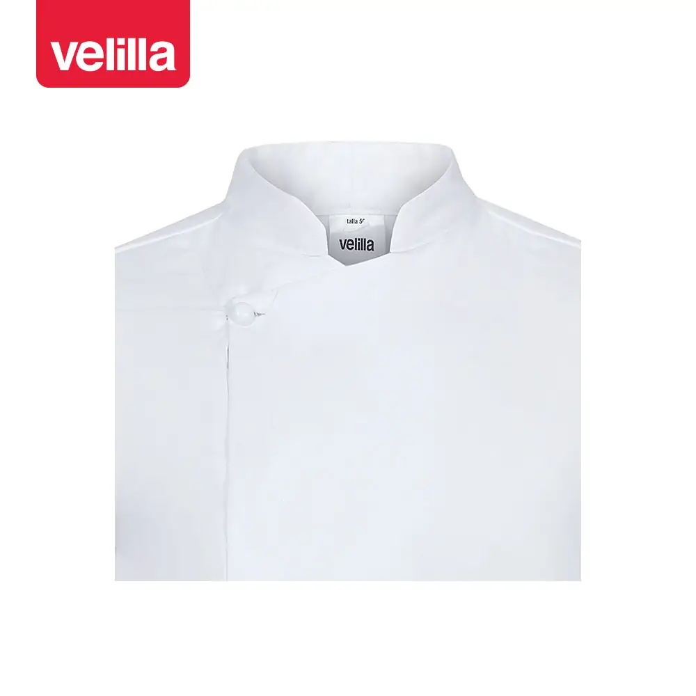 Chaqueta de cocina con cremallera Velilla 405202TC 13 Chaqueta de cocina con cremallera Velilla 405202TC Blanco, detalle de cuello y cierre