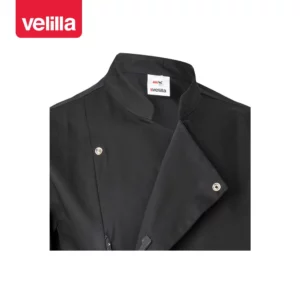 Chaqueta de cocina transpirable Velilla 405204 negro, detalle de cierre y cuello