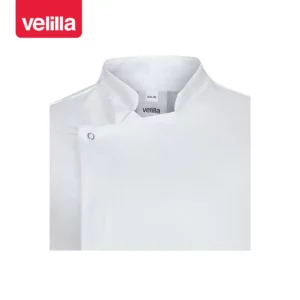 Chaqueta de cocina transpirable Velilla 405204 blanco, detalle de cierre y cuello