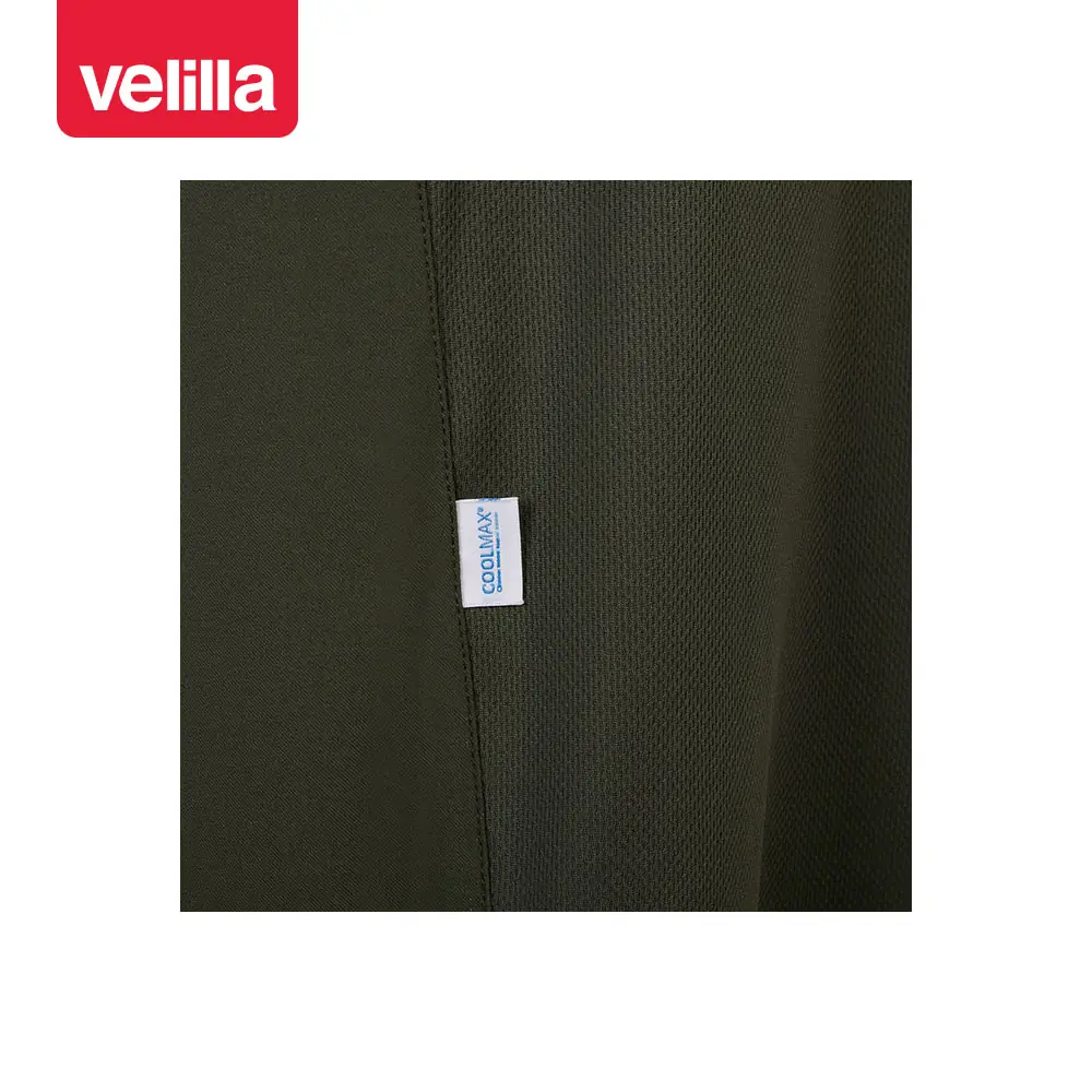 Chaqueta de cocina manga corta Velilla 405209 17 Chaqueta de cocina manga corta Velilla 405209 Verde oliva, detalle de tejido de la espalda y etiqueta Coolmax