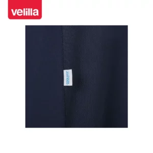 Chaqueta de cocina manga corta Velilla 405209 Azul navy, detalle de tejido de la espalda y etiqueta Coolmax