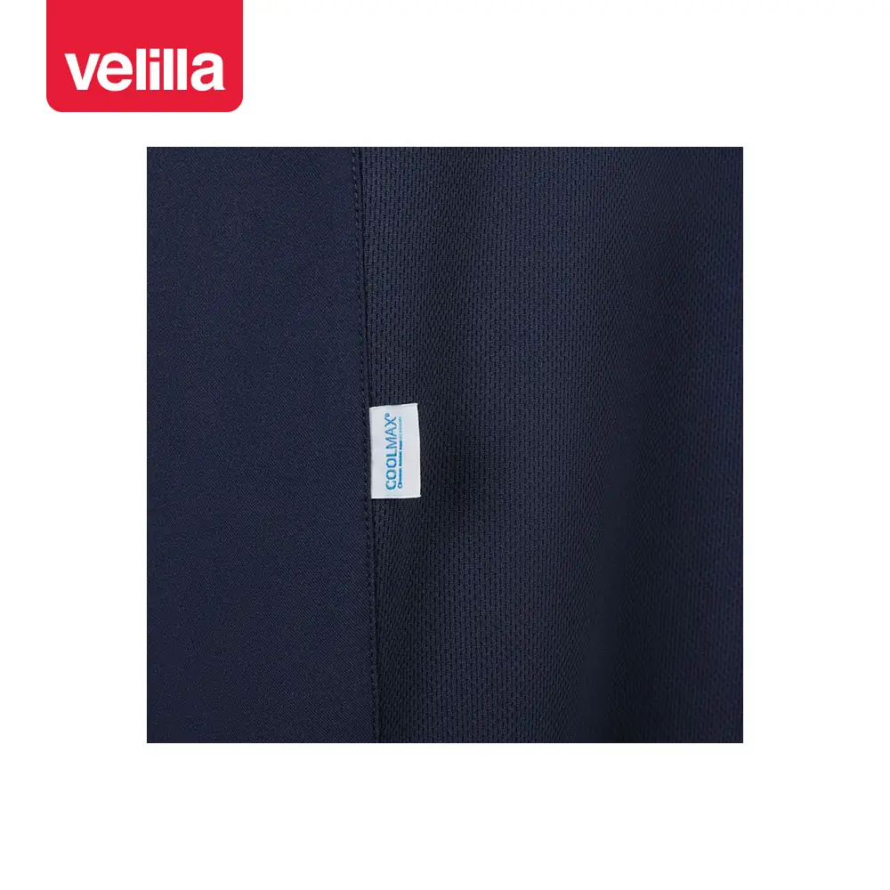 Chaqueta de cocina manga corta Velilla 405209 13 Chaqueta de cocina manga corta Velilla 405209 Azul navy, detalle de tejido de la espalda y etiqueta Coolmax