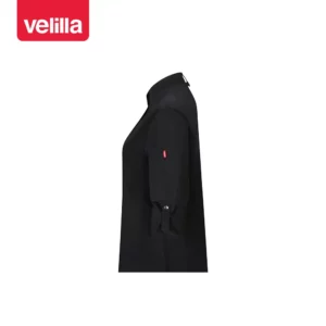 Chaqueta de cocina mujer Velilla SHIFT WOMAN 405211W Negro, vista lateral con manga recogida