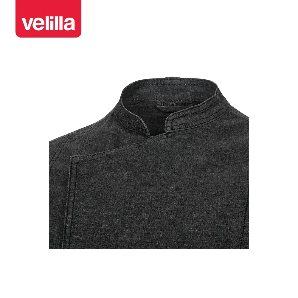 Chaqueta de cocina dénim Velilla 405212S 12 Chaqueta de cocina dénim Velilla 405212S Dénim gris oscuro, detalle de cuello