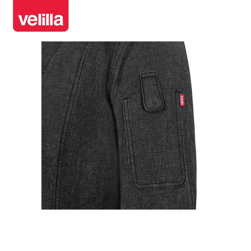 Chaqueta de cocina dénim Velilla 405212S 14 Chaqueta de cocina dénim Velilla 405212S Dénim gris oscuro, detalle de bolsillo de la manga