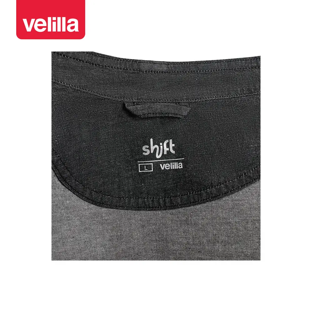Chaqueta de cocina dénim Velilla 405212S 15 Chaqueta de cocina dénim Velilla 405212S Dénim gris oscuro, detalle de colgador interior