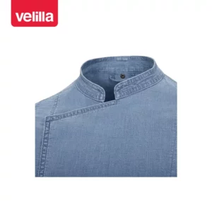 Chaqueta de cocina dénim Velilla 405212S Dénim azul claro, detalle de cuello