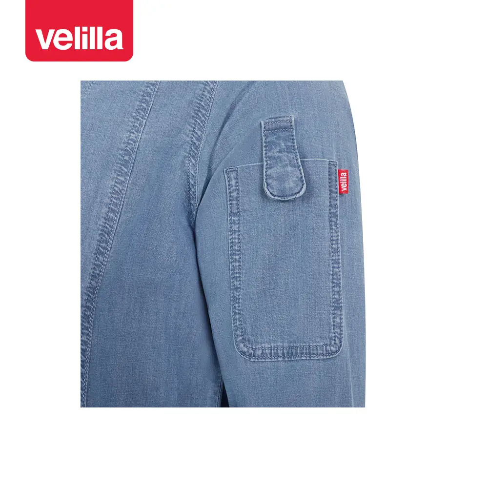 Chaqueta de cocina dénim Velilla 405212S 20 Chaqueta de cocina dénim Velilla 405212S Dénim azul claro, detalle de bolsillo de la manga
