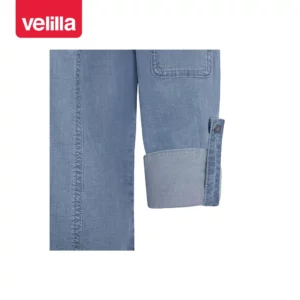 Chaqueta de cocina dénim Velilla 405212S Dénim azul claro, detalle de puño remangado