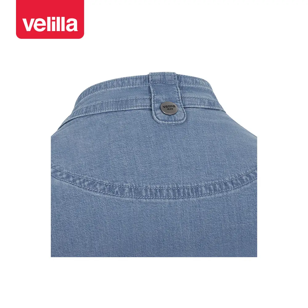 Chaqueta de cocina dénim Velilla 405212S 23 Chaqueta de cocina dénim Velilla 405212S Dénim azul claro, detalle de cuello posterior