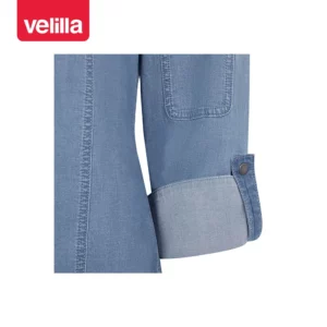Chaqueta de cocina dénim mujer Velilla 405212SW Dénim azul claro, detalle de puño remangado