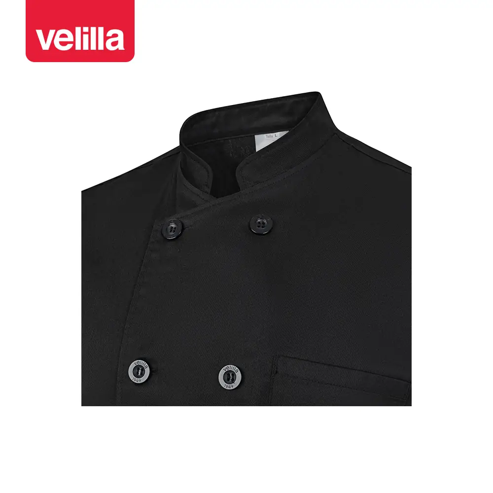 Chaqueta cocina manga corta Velilla 405222 13 Chaqueta cocina manga corta Velilla 405222 negro, detalle de cuello y cierre