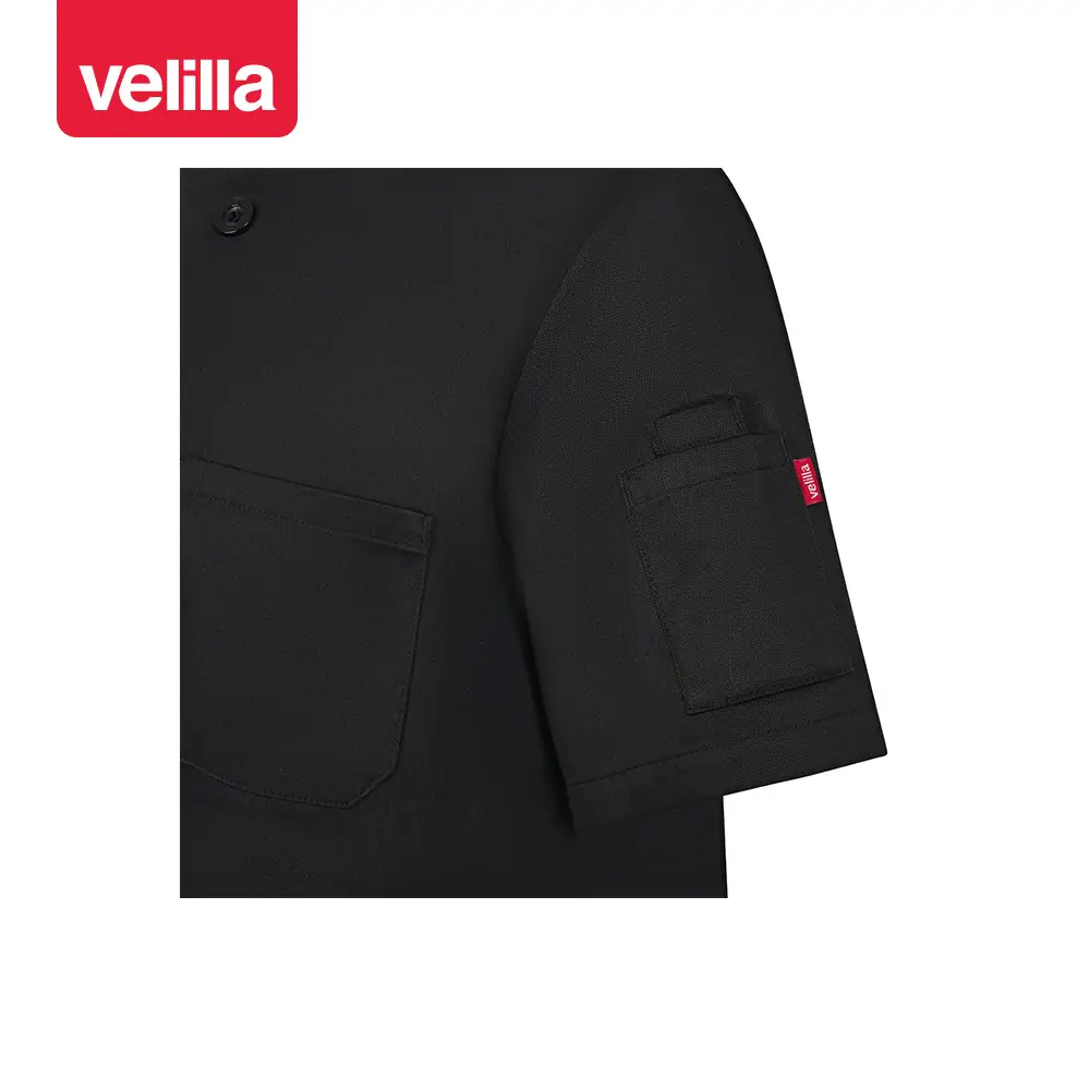 Chaqueta cocina manga corta Velilla 405222 15 Chaqueta cocina manga corta Velilla 405222 negro, detalle de bolsillo de manga