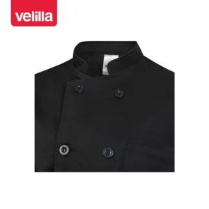 Chaqueta cocina manga larga Velilla 405224 negro, detalle de cuello y cierre