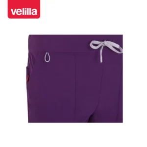 Pantalón recto unisex Velilla ATLAS 533020S Ciruela, detalle de cinturilla delantera y cintas