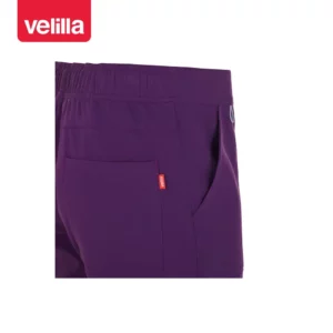 Pantalón recto unisex Velilla ATLAS 533020S Ciruela, detalle de cinturilla y bolsillo traseros
