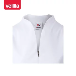 Chaqueta sanitaria mujer Velilla 535202 Blanco, detalle de cuello chimenea y cremallera
