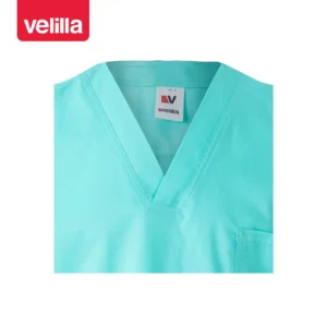 Camisola sanitaria stretch Velilla 535206S Turquesa claro, detalle de cuello