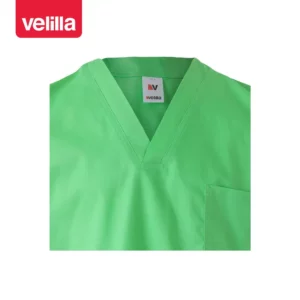 Camisola sanitaria stretch Velilla 535206S Verde manzana, detalle de cuello