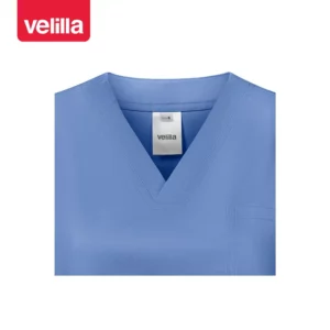 Camisola sanitaria stretch mujer Velilla 535206SW Celeste, detalle de cuello