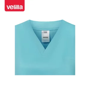 Camisola sanitaria stretch mujer Velilla 535206SW Turquesa claro, detalle de cuello
