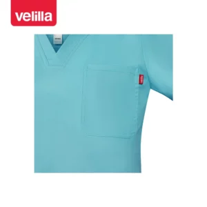 Camisola sanitaria stretch mujer Velilla 535206SW Turquesa claro, detalle de bolsillo de pecho